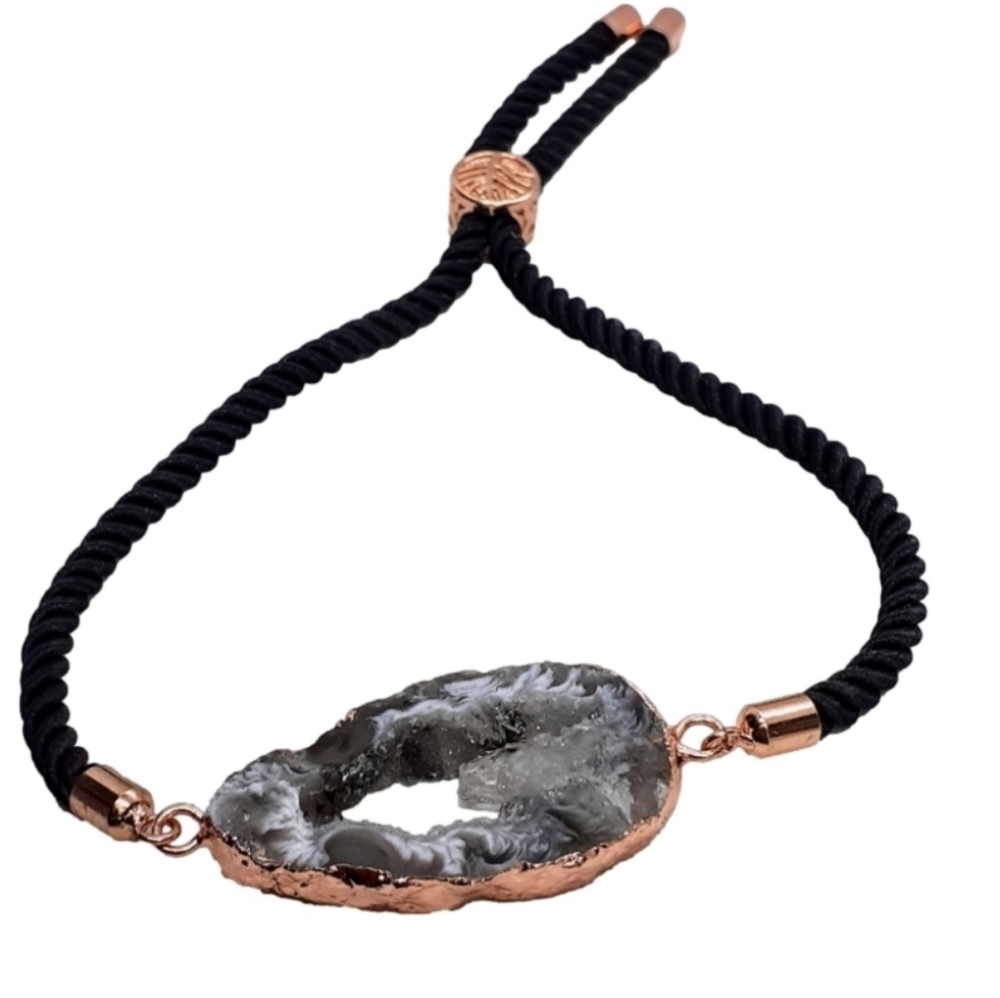 Rose Gold Agate Slice adjustable rope bracelet